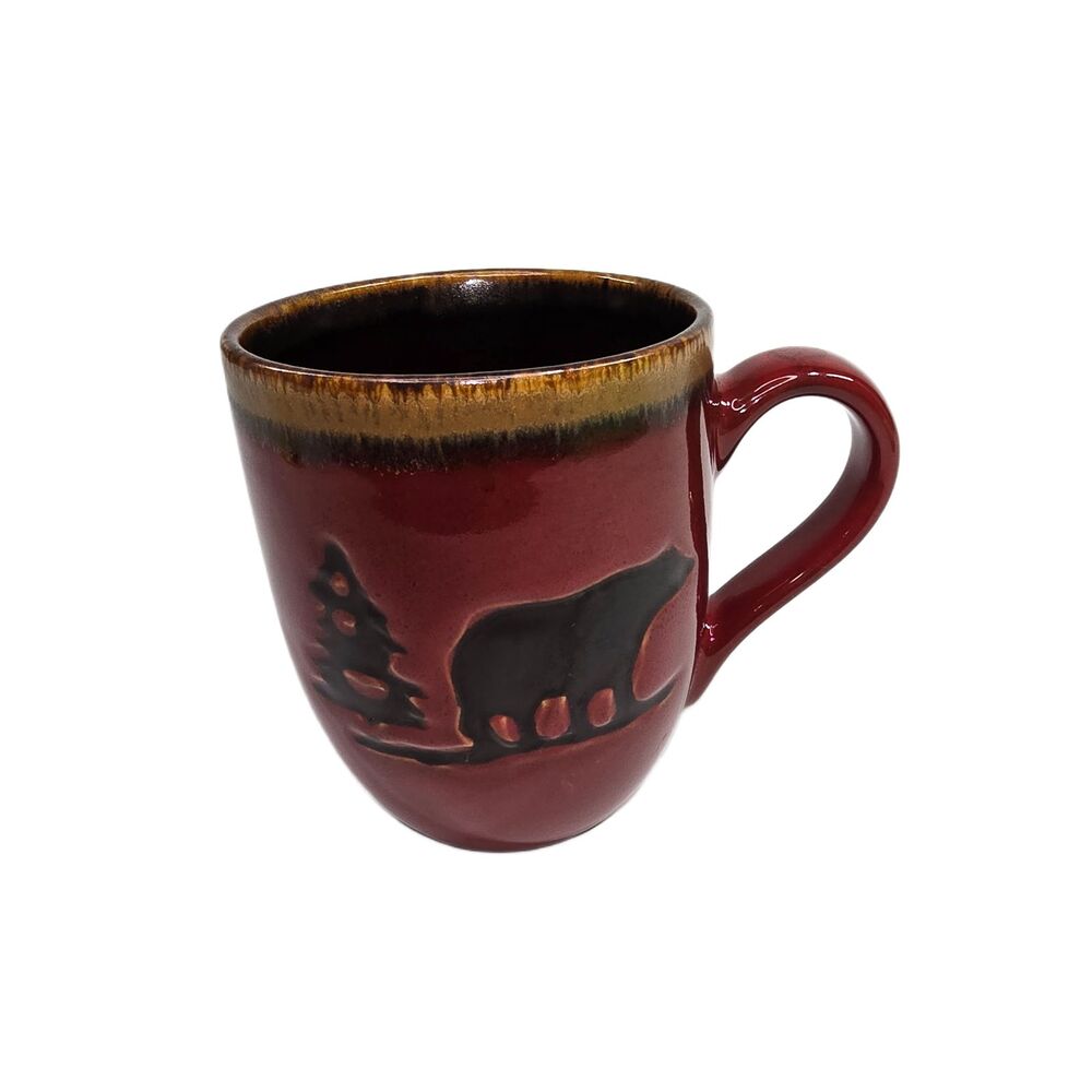 Woodland Collection Black Bear Ceramic Mug Cabin Lodge Drip Glaze Embossed